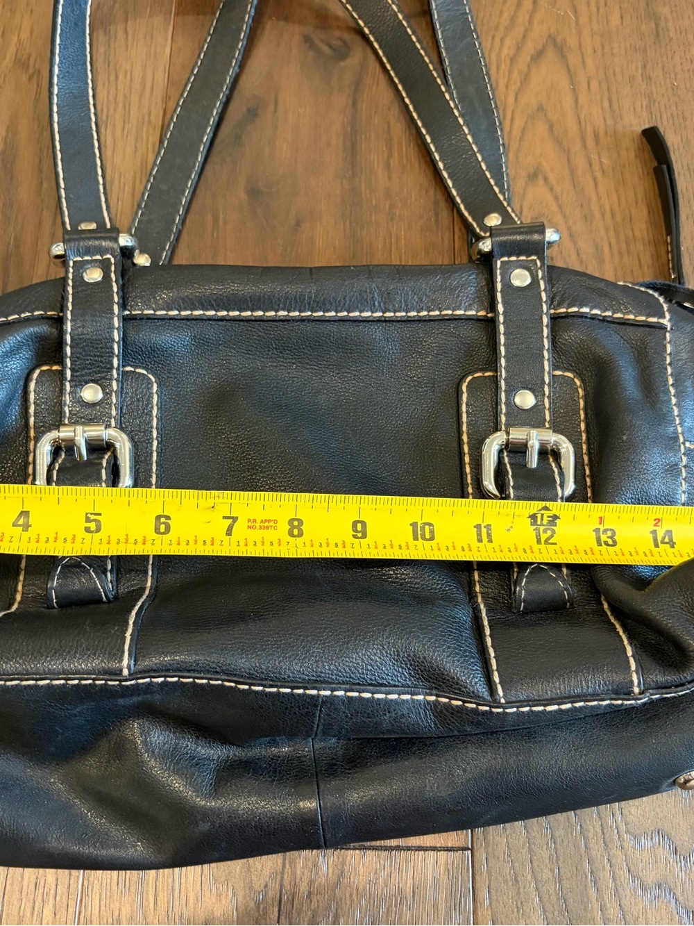 Fossil Black Leather Contrast Stitch Buckle Shoulder Bag Satchel - Picture 5 of 5
